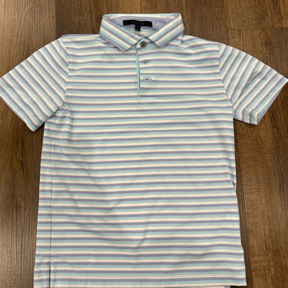 Greyson Boys Light Blue, White & Lavender Striped Polo